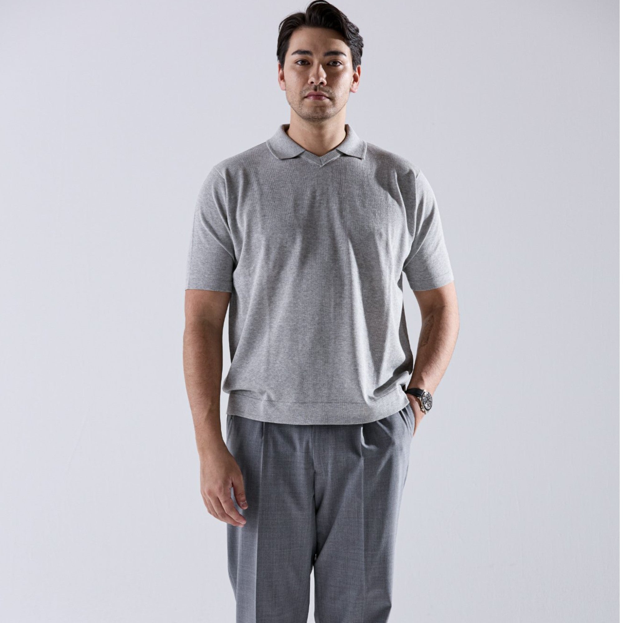 トップス 90s A.P.C. skipper knit polo gray Hybrid Cotton Skipper Polo Knit – MOVB